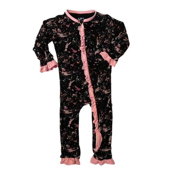 Kickee Pants Black Pink Splatter Paint Bamboo Sleeper Size 6-9 Months - Picture 1 of 5